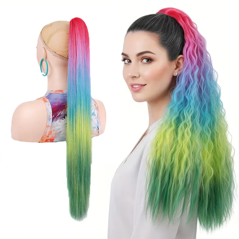 

Colored Corn Wavy Claw Clip Ponytail, Heat-resistant Ombre Synthetic Hair, Fluffy for Daily & Festivals