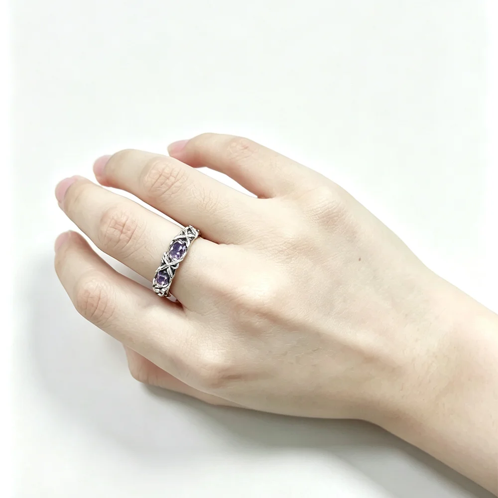 Women Multicolor Full Eternity Stacking Ring, Silver‑Tone Rose‑Gold Gold‑Tone Cross Pattern Pave Zircon Party Jewelry Gift