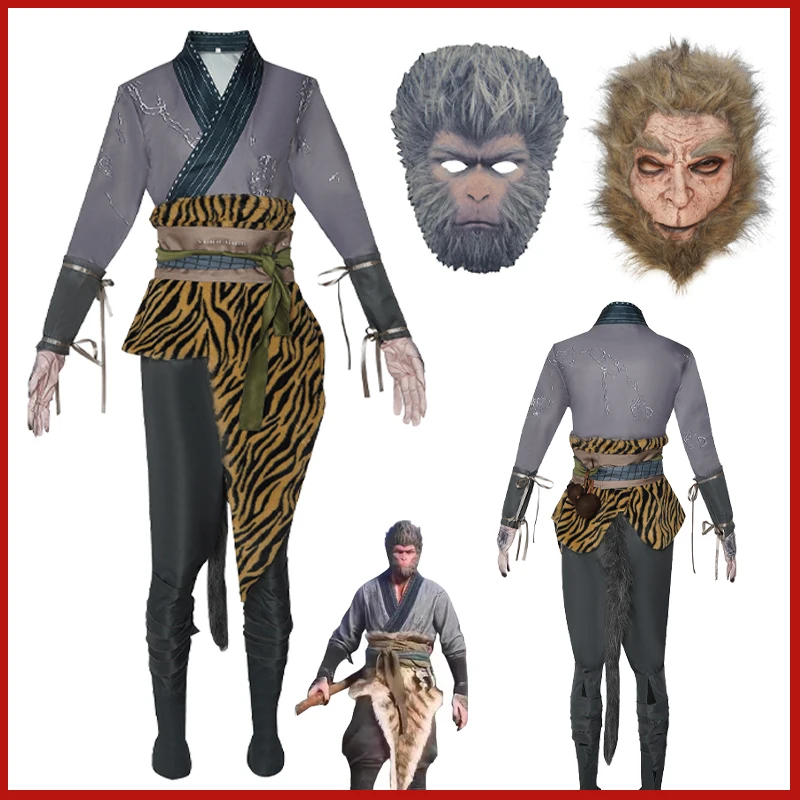 The Destined One Wukong Cosplay Costumes Game Black Myth Wu Kong Cos Halloween Party Carnival Adult Kids Initial Monkey Mask Set