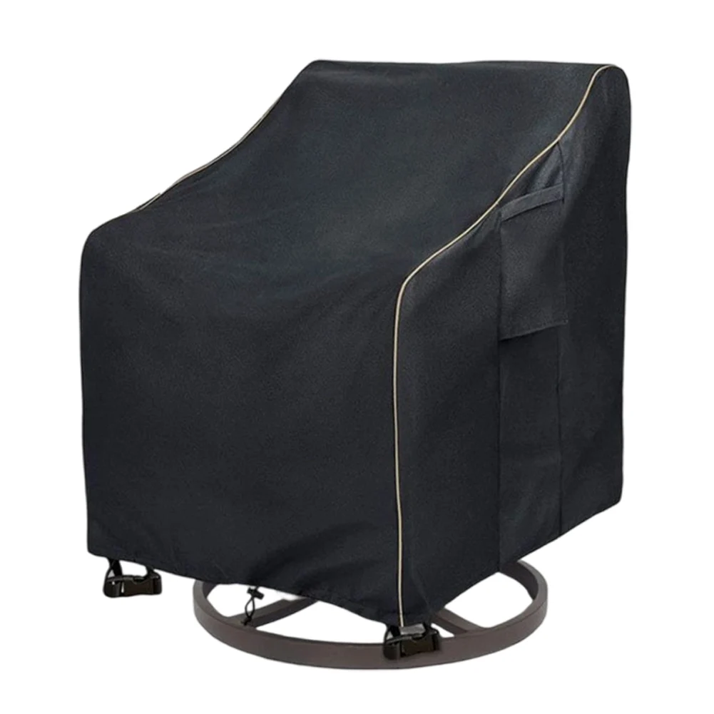 Black Swivel Chair Cover Windproof With Drawstring For Outdoor Patio Lounge Sofa Furniture Rain Sun Snow Guard