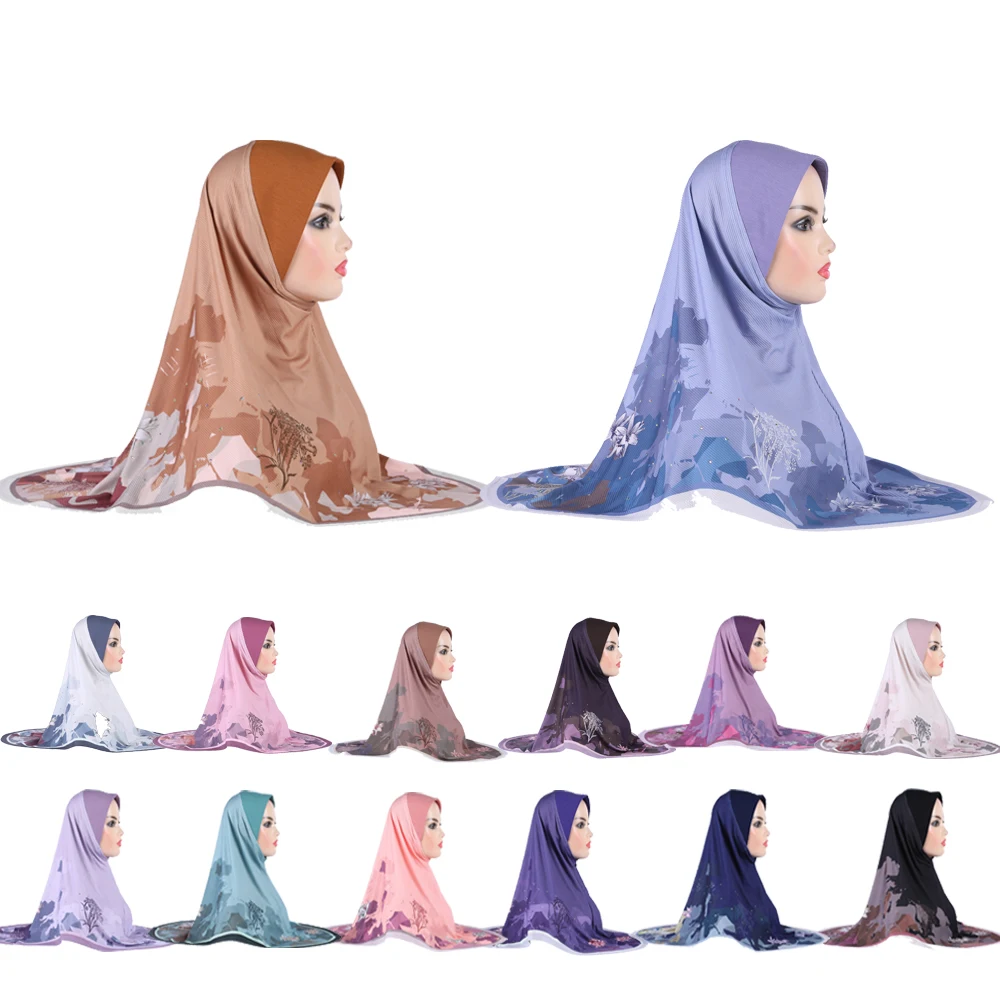 20pcs Muslim Print Women Hijab Hat Islamic Amira Headscarf Head Wrap Shawl Neck Covers Turban Arab Bandanas Accessories Fashion