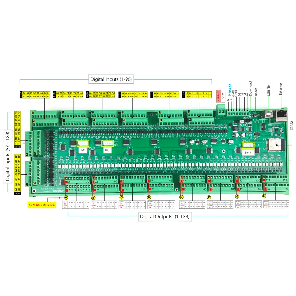 KC868-A128 ESP32 Wifi/Ethernet RS232 USB Relay Module ADC DAC Ard IDE MQTT for alexa google assistant smart home