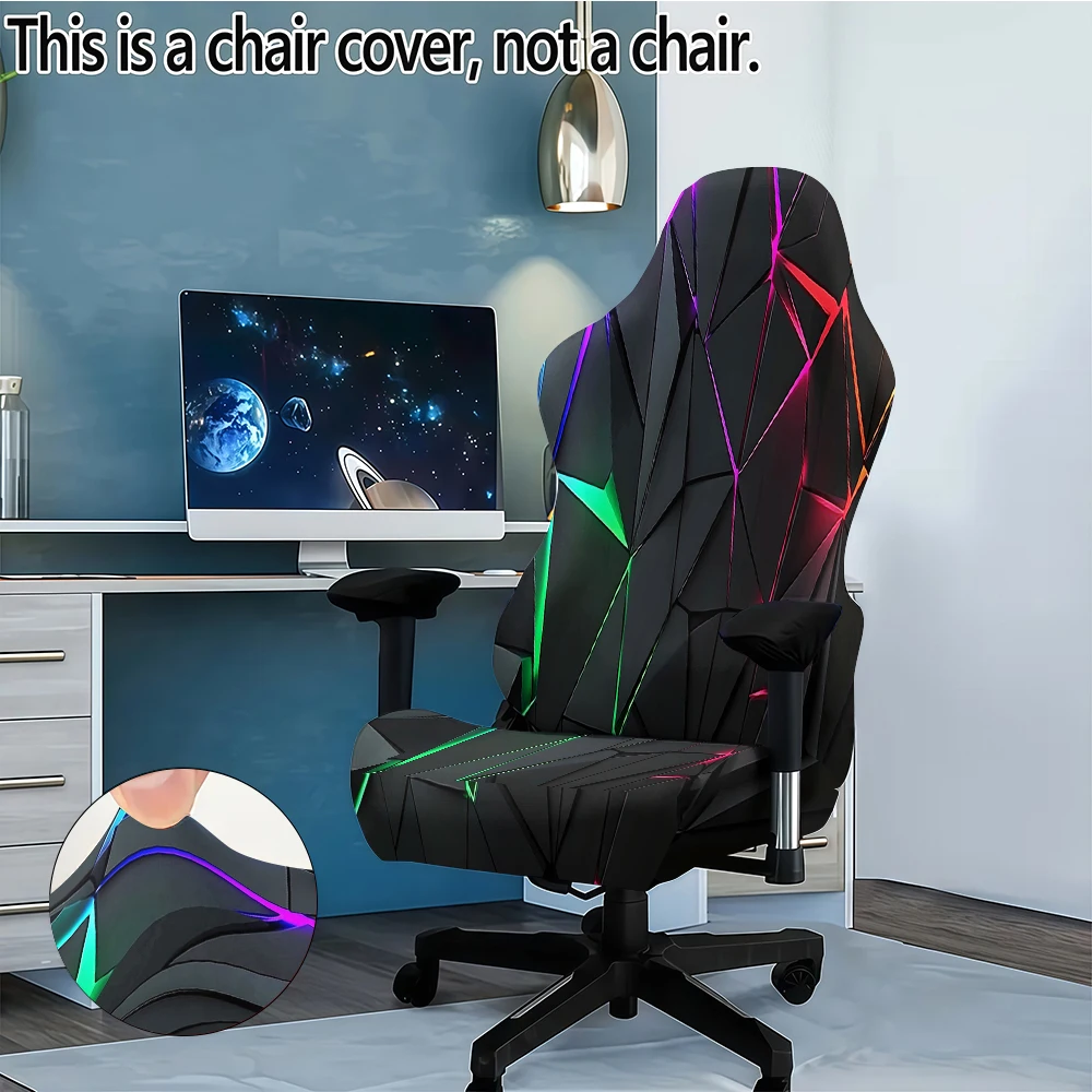 Gaming Chair Cover Line Art Pattern Neon Lights Glowing Computer Chair Cover Elastic for Office Bedroom Gaming Chair Decoration