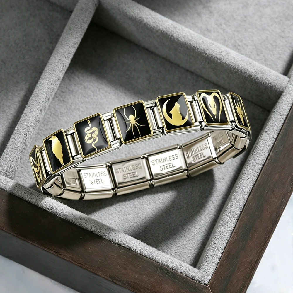 Original Design Gothic Punk Retro Schlangen-, Spinnen- und Fledermaus-Motiv Italienische Gliederkette 9mm Armbandherstellung Perlen DIY Edelstahl Schmuck Geschenk – Detail 5