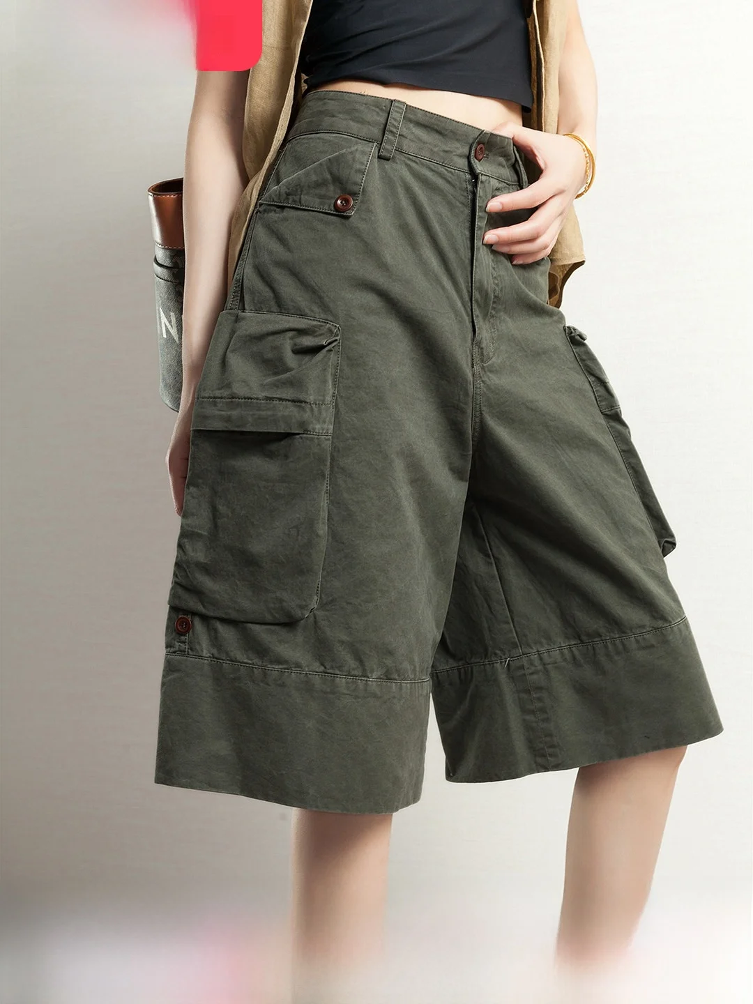 

Стильные уличные брюки в стиле милитари, женские повседневные свободные брюки длиной до колена, летние брюки с высокой талией