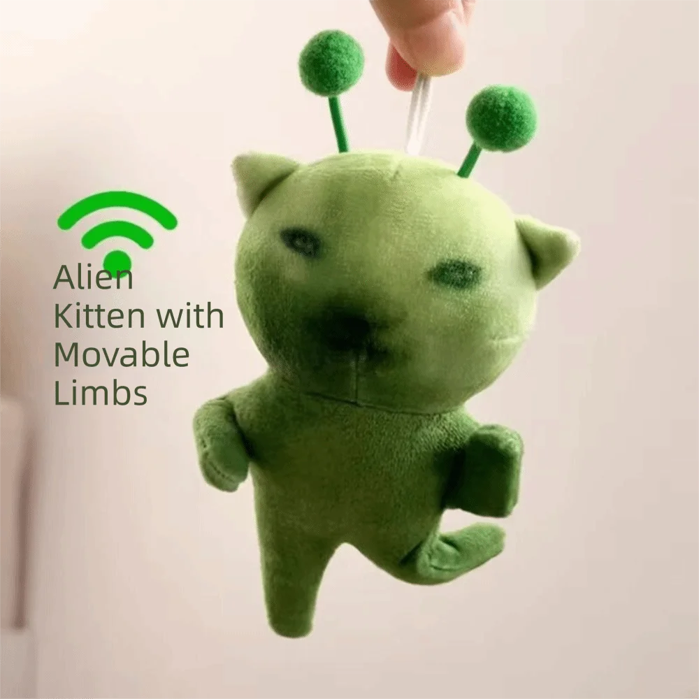 Creative Stuffed Animal Alien Cat Abstract Design Poseable Ugly Cute Plushie Deformable Green Cat Keychain