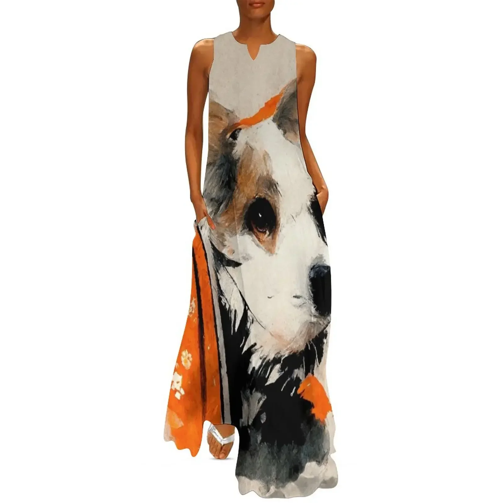 

cute corgi painting Long Dress Aesthetic clothing loose women's dress dresses with long sleeves dresses for women 2025 Dress