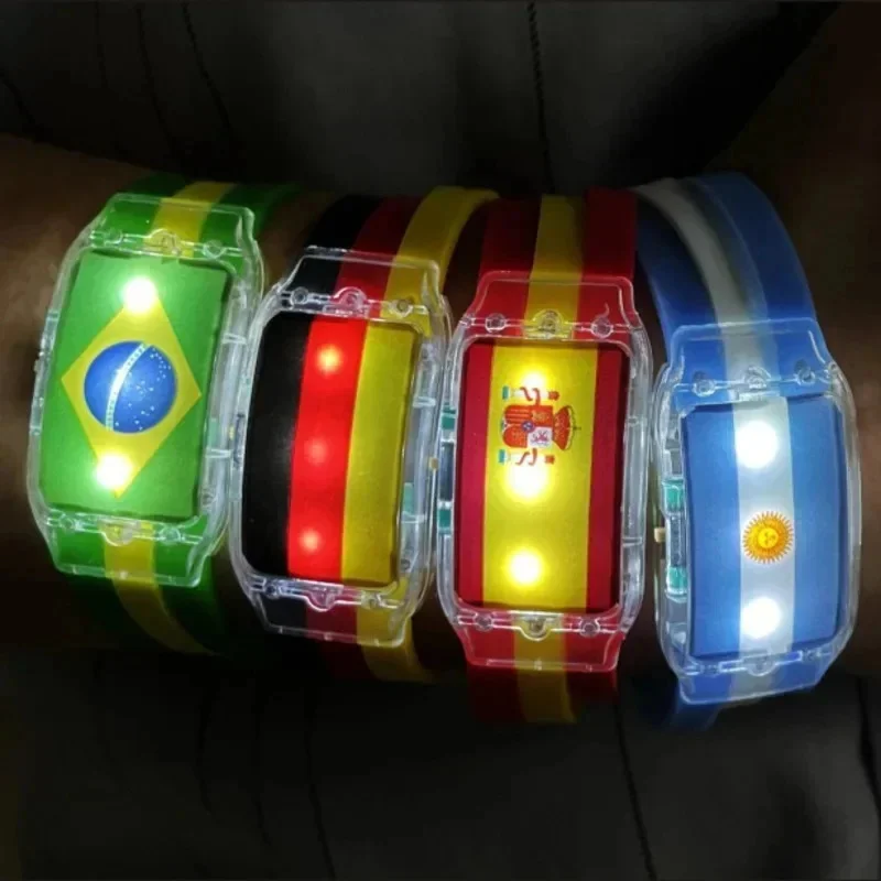 Pre-sale 100pcs National Flag Luminous Bracelet Custom LED Wrist Band Club Glow Light UP In Dark Sports Champion Fans Party Gift