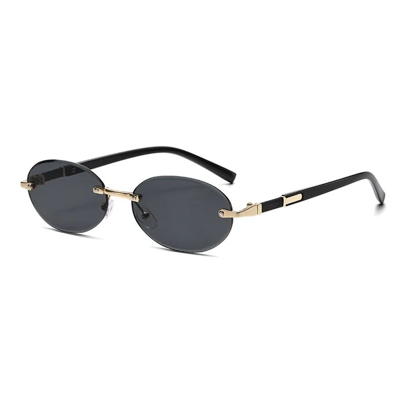 Personalized Oval Frame Sunglasses Retro Women Men Metal High-end Sunglasses Luxuy Frameless Trimming Traveling UV400 Sunglasses