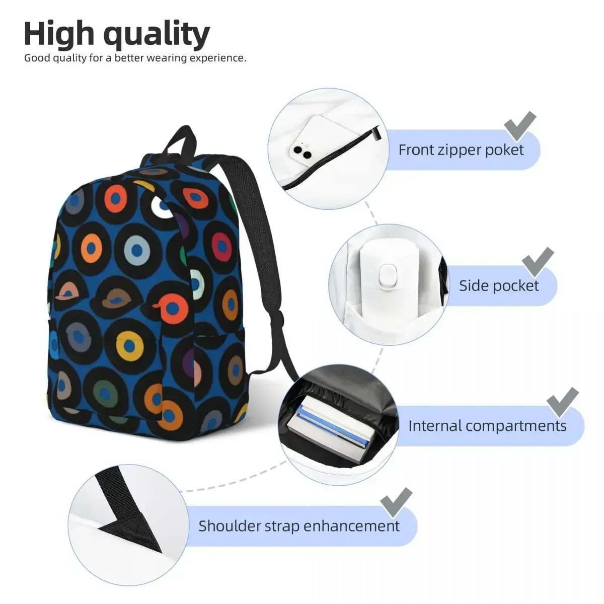 Mochila azul de vinil para meninos e meninas, bolsa escolar retrô para livros de jardim de infância, bolsa primária para presente