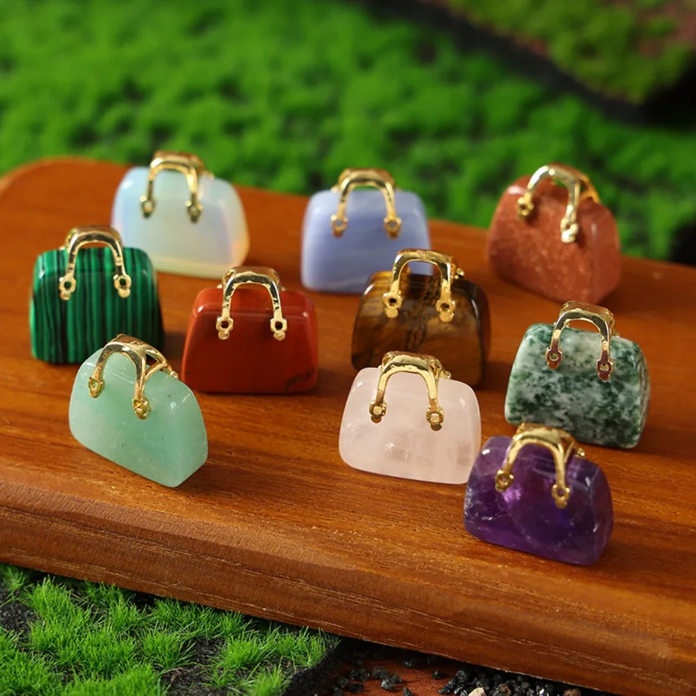 

1PC Crystal Handbag Sculpture Hand Carved Gemstone Reiki Healing Crystals Chakra Stones Crafts Home Decoration