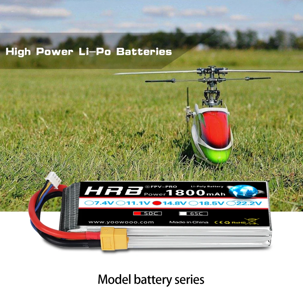 1/2PC HRB 4S Lipo Battery 14.8v 1800mah RC Lipo 50C with XT60 Connector for UAU airplane fpv drones RC Truck Car Monster RC Boat