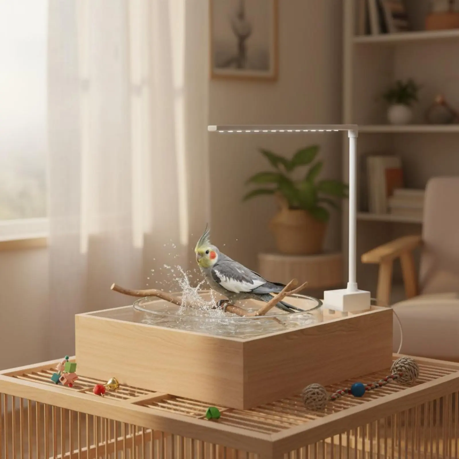 

Circulating Water Avian Bath Natural Rain Effect Electric Parrot Bath Tub
