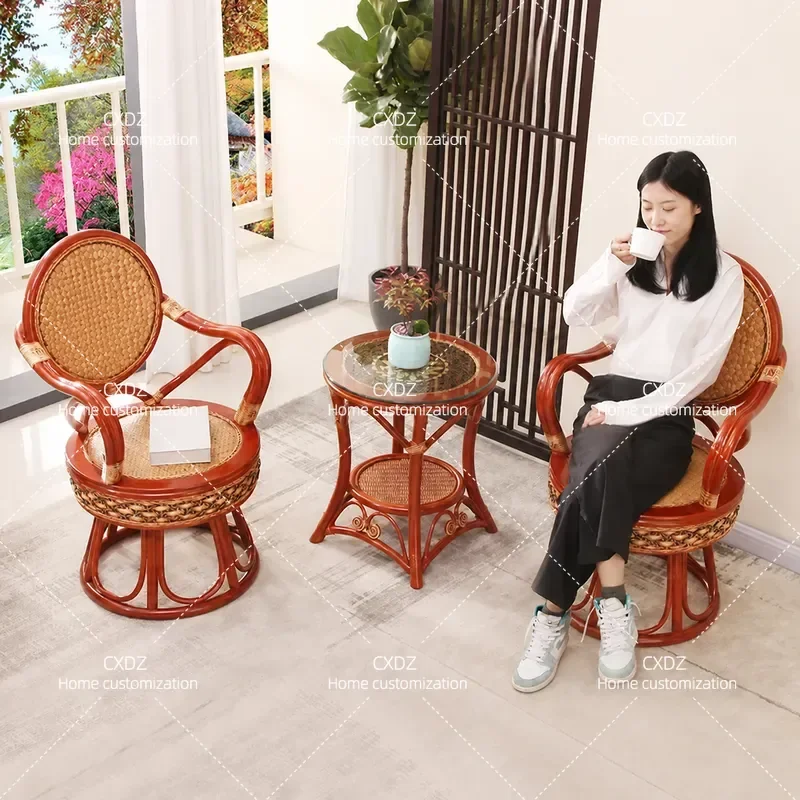 3 Piece Swivel Chair Set with Coffee Table Leisure Armchair for Living Room Home Balcony Outdoor Patio Furniture Single Seat