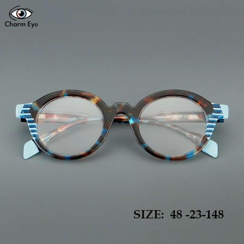 

New Acetate Round Eyeglass Frame Women Color Blocked Fashion Retro Handmade Optical Men Prescription Myopia Presbyopia Glasses