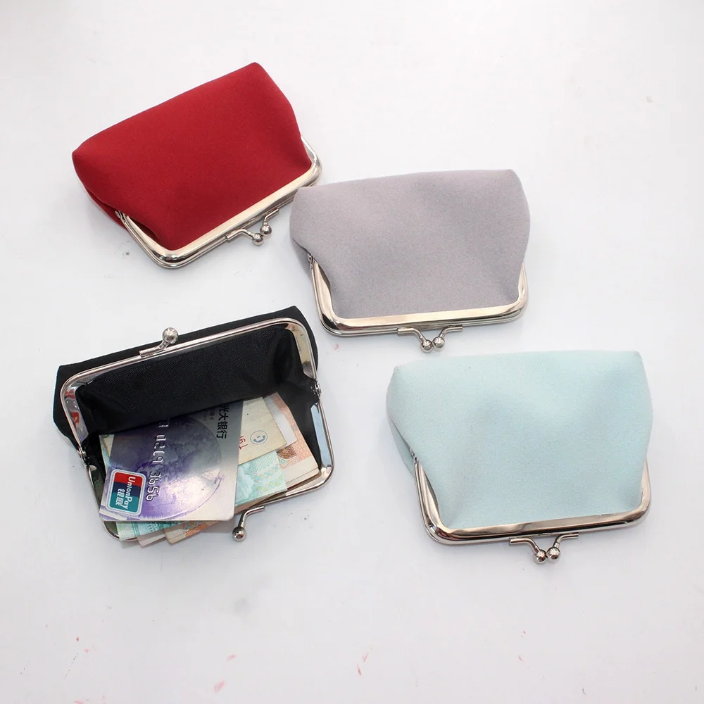 

Cute Women's Coin Purse Card Holder Retro Solid Color Bifold Hasp Small Wallet Simple Flocking Portable Lipstick Key Storage Bag