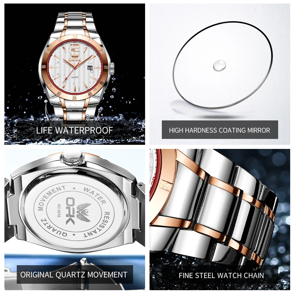 ساعة كوارتز من الفولاذ المقاوم للصدأ للرجال من OPK ، مقاومة للماء ، تقويم ، كلاسيكي ، عمل ، علامة تجارية فاخرة