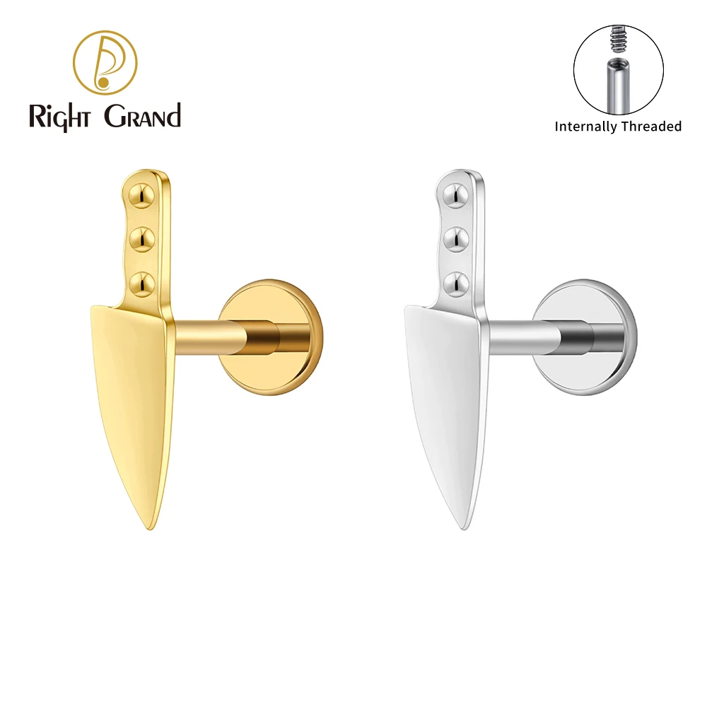 Right Grand ASTM F136 Titanium Tiny Knife Helix Earring 16G Butcher Knife Labret Stud Tragus Cartilage Piercing Body Jewelry