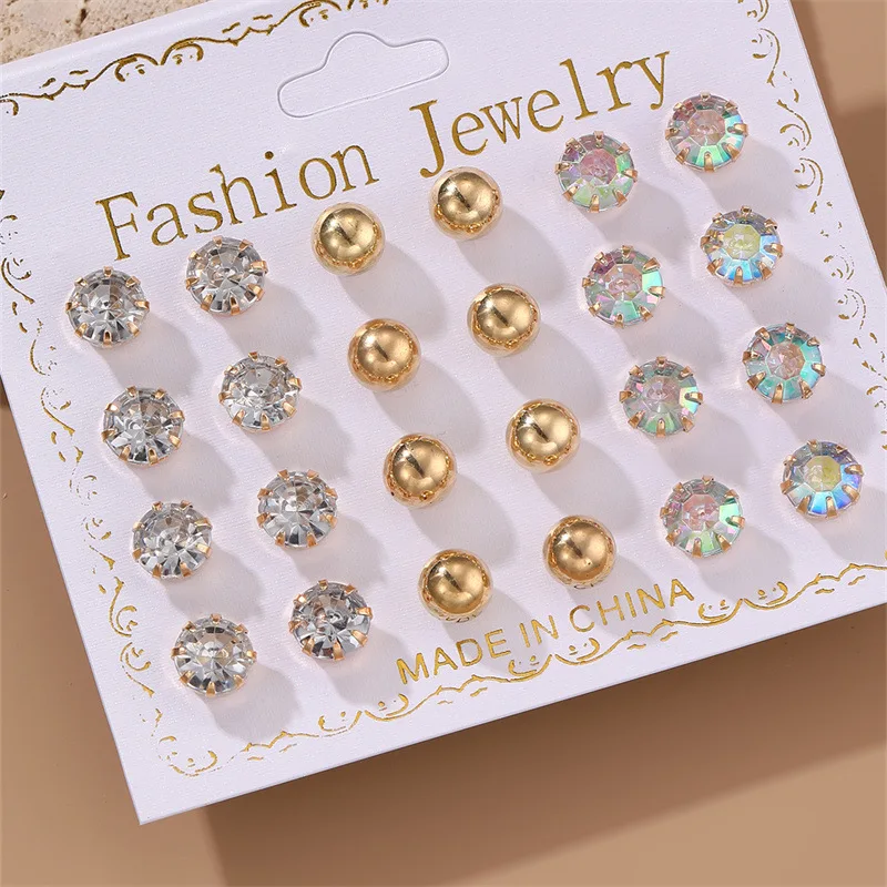 12 Pairs of Simple and Stylish Zircon Pearl Inlaid Women\'s Earring Set, Suitable for Daily Wear, Party Gift Jewelry