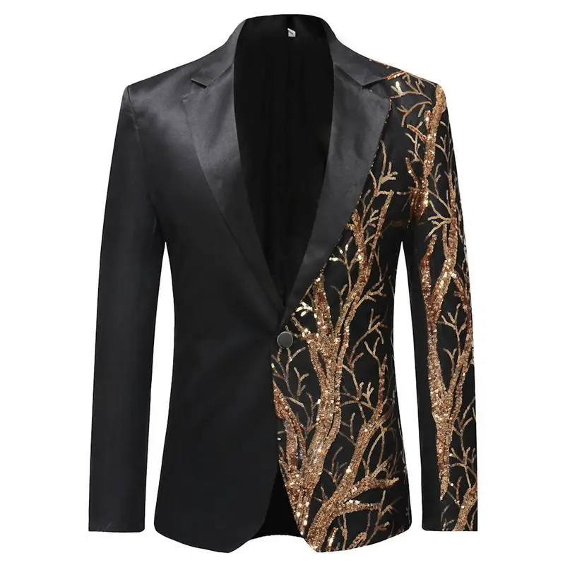 

Men's Leaf Sequin Patchwork Shiny Outerwear Business Warmth Spring Season Double Slit Back Style Other