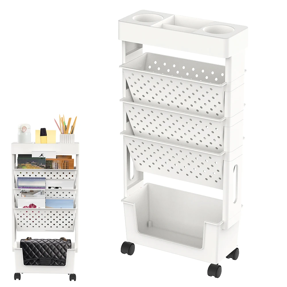 Scaffale Porta Libri e Documenti a 5 Ripiani, Organizzatore Rimovibile con Ruote, Scaffale di Stoccaggio di Grande Capacità