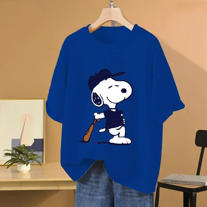 Snoopy Baseball Cartoon Anime Women T-shirt Summer Short Sleeve 100% Cotton Men Tee Shirts Tops 2025 New Fashion Couple Clothes