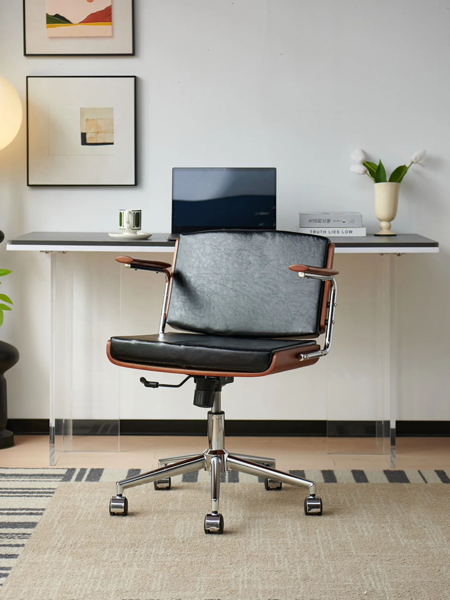 كرسي الكمبيوتر الرجعية للمنزل رفع كرسي مكتب دوار لغرفة النوم دراسة مسند الذراع كرسي ماكياج الظهر #4