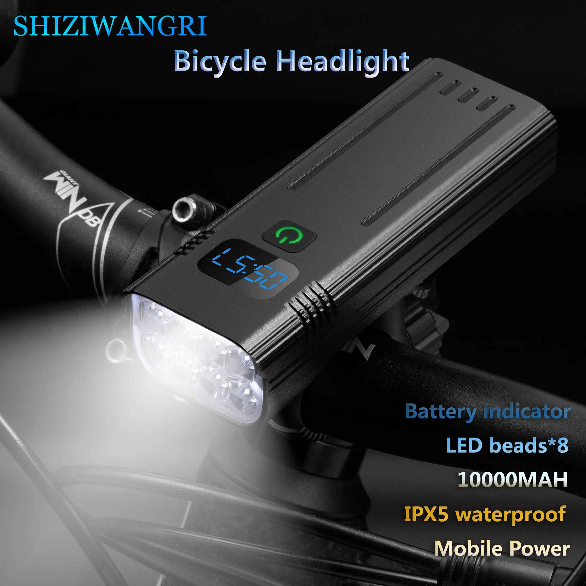 2PCS 10000mAh Bicycle Light Rechargeable MTB 8*LED Flashlight Aluminum Bike Headlights Cycling Taillights Bike Accessories