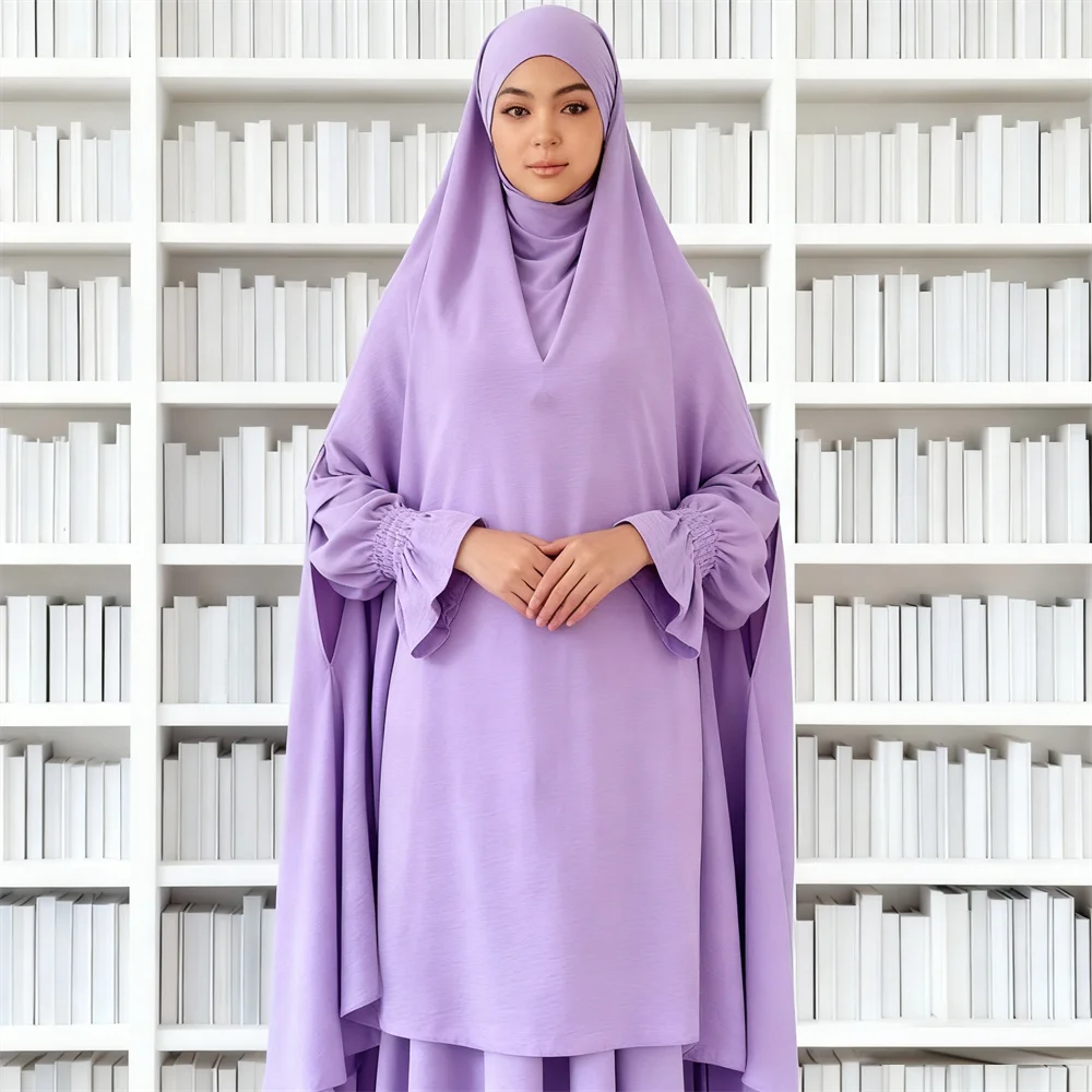 

2 шт. скромная молитвенная одежда Ид Джеллаба Химар мусульманские комплекты для женщин платье ислам Джалабия халат кафтан хиджаб Абая Рамадан Абаяс