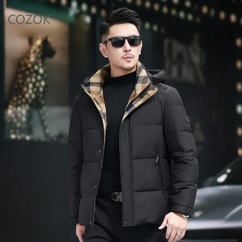 COZOK Short Down Jacket Casual Man Sack Hooded Jackets Designer Clothes Men Duck Down Padding Jackets Man 2024 Winter Coat Men