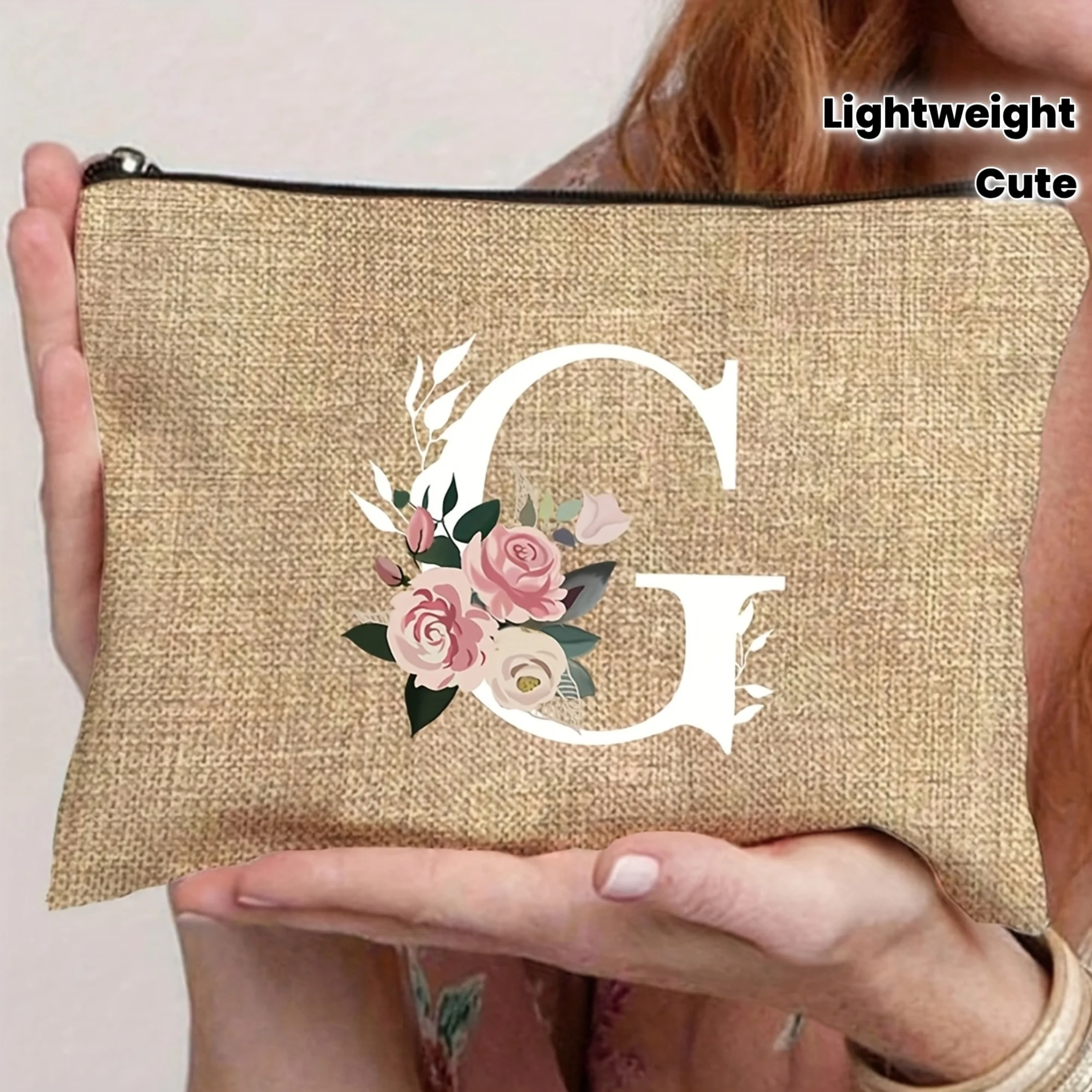 

Letter A-Z Flower Print Cute Retro Simple Fashion Storage Bag Zipper Closure Pouch Portable Shopping Bag