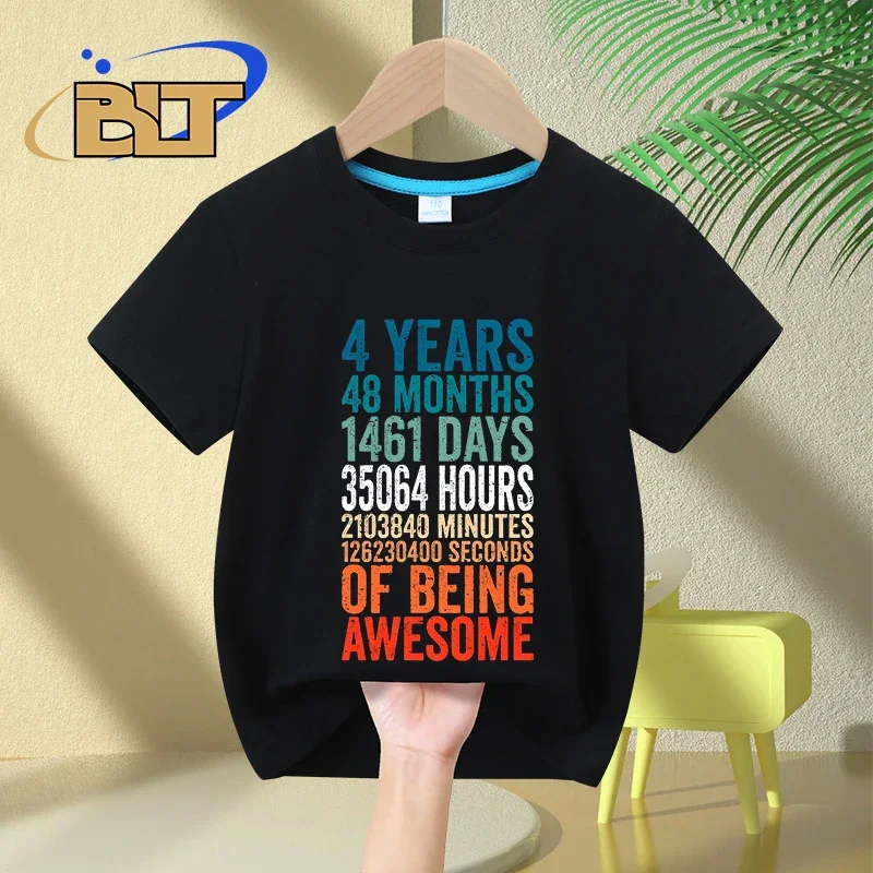 4 year old birthday T-shirt kids summer cotton short-sleeved casual tops boys girls gifts