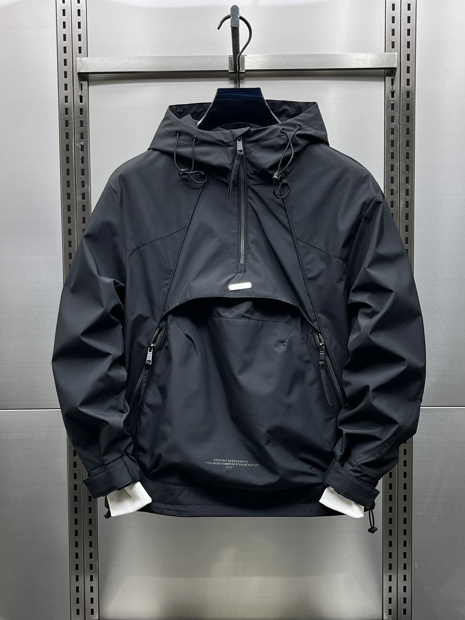 

Men's Hooded Jaet f Zip Pullover Coat Functional Sle Cotton Workwear Winter Warmth Youth Trendy Pure Color Long Sve