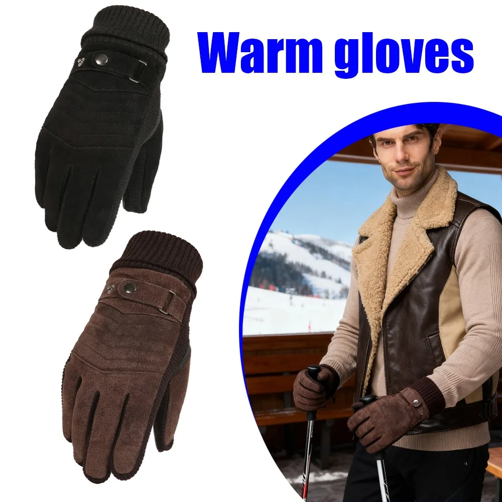 

Mens Winter Gloves 1 Pair Warm Touchscreen Fleece Lining Thickened Windproof Waterproof Non Slip For Cold Weather Protection