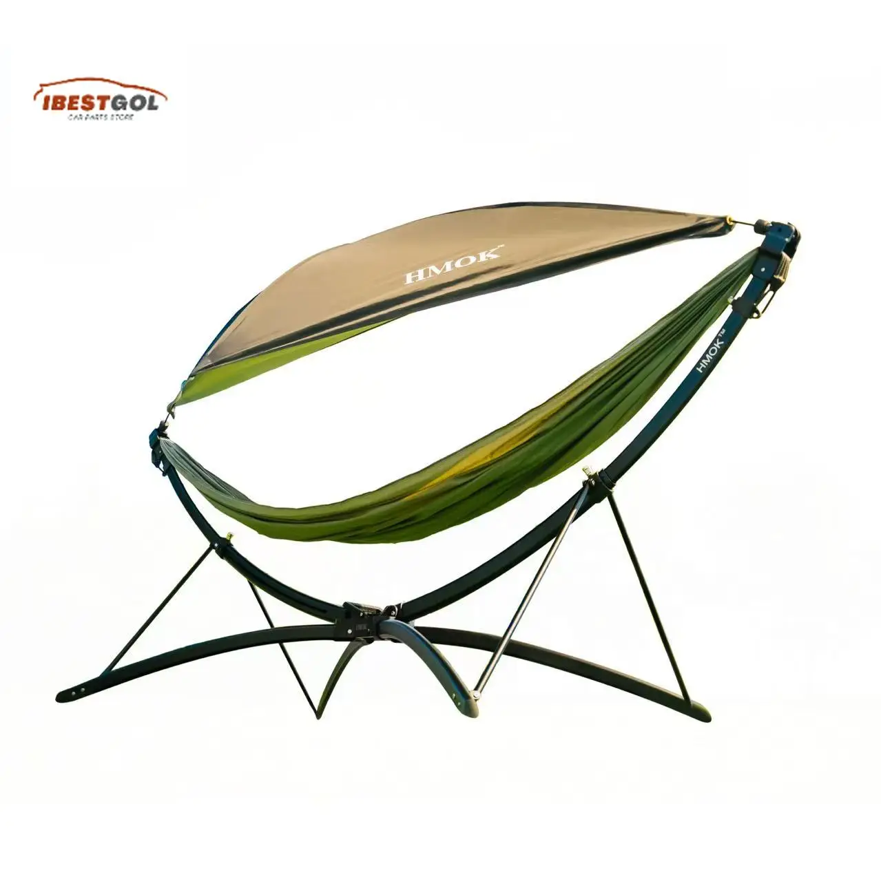Orange Folding RV Leisure Bed with Canopy Stainless Steel Frame Portable Style for RV Travel Camping Hiking & All Seasons Use