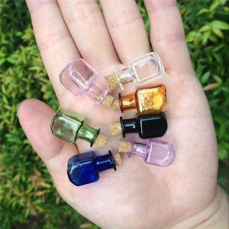 9Pcs Colored Tiny Spell Jars Glass Mini Potion Bottles with Cork Stoppers Square Cork Bottles for Party Wedding DIY Decoration