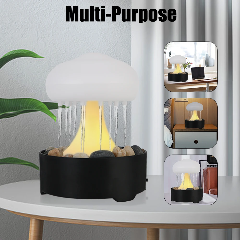 For Home Bedroom Fountain Light Mushroom Lamp Warm White Lights Rain Cloud Night Light Ultra Quiet