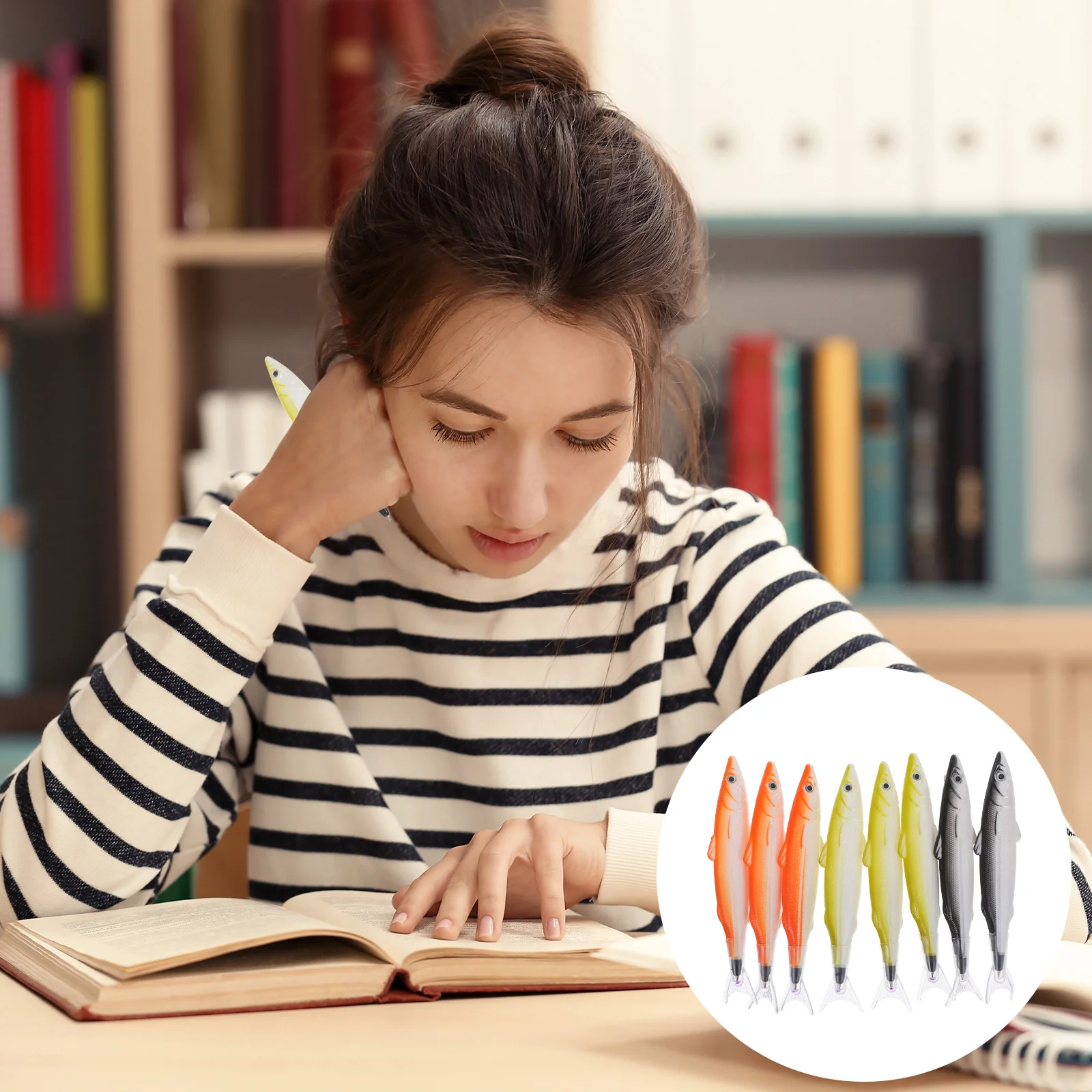 

8 Pcs Fish Shaped Ballpoint Pens Black Writing Student Stationery Supplies Cute Design Lasting Plastic Kids Gifts Fun Tools