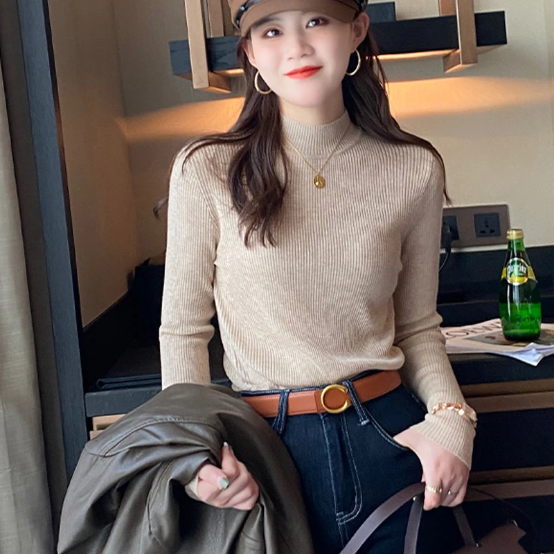 Half High Neck Knitted Sweater 2024 New Item Slimming Pullover Knitted Sweater Women\'s Autumn and Winter Inner Wear Sweater Tops