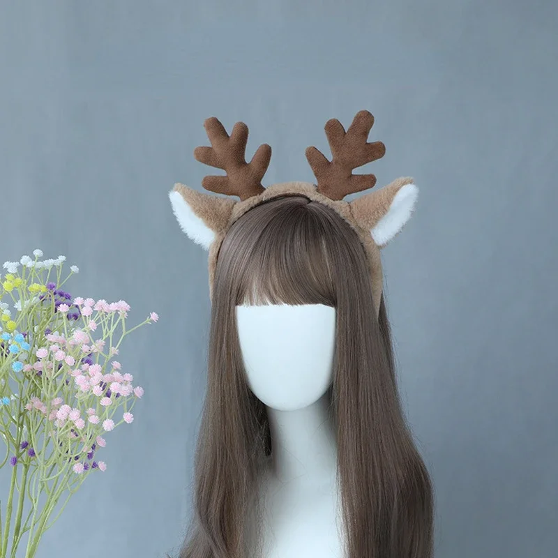 Cartoon Anime Headpiece Fluffy Plush Giraffe Ears Headband Female Girl Lolita Cosplay Props Chriatmas Halloween Party Hair Hoop