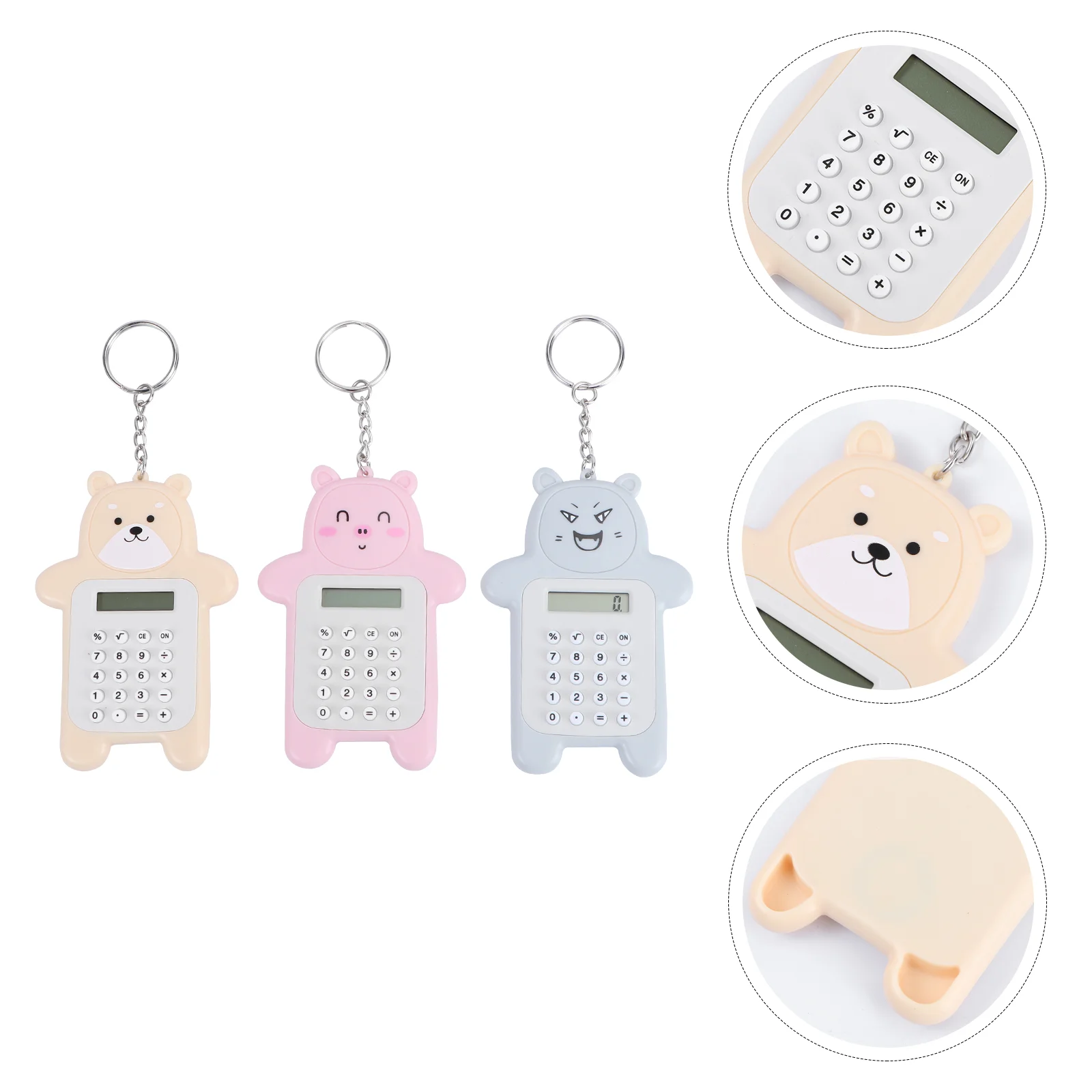 

3 Pcs Arithmetic Calculator Key Ring Portable Pocket Adorable Mini of The Lid Bag Pendant Car Bear Shape Electronic