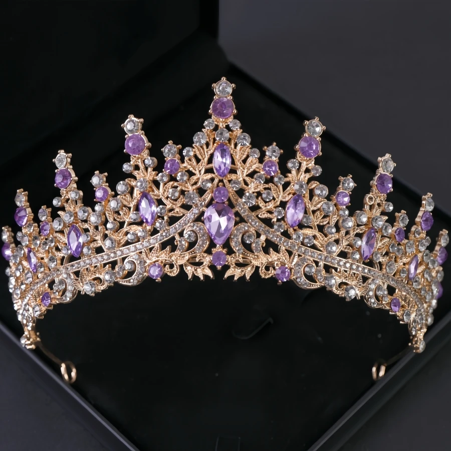 Purple Crystal Tiaras And Crowns Headband For Women Rhinestone Diadem Bridal Wedding Hair Accessories Jewelry Crown Tiara Gift image 5