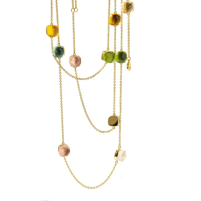 Square Candy Style Colors Crystal Sweater Chain Pendant Necklaces For Women Fine Jewelry Can Be Customized