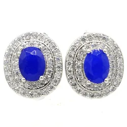 Buy 4 Get 1 Free 15x14mm Luxury 5.4g Real Green Emerald Blue Sapphire Red Ruby White CZ Woman's Wedding Silver Earrings