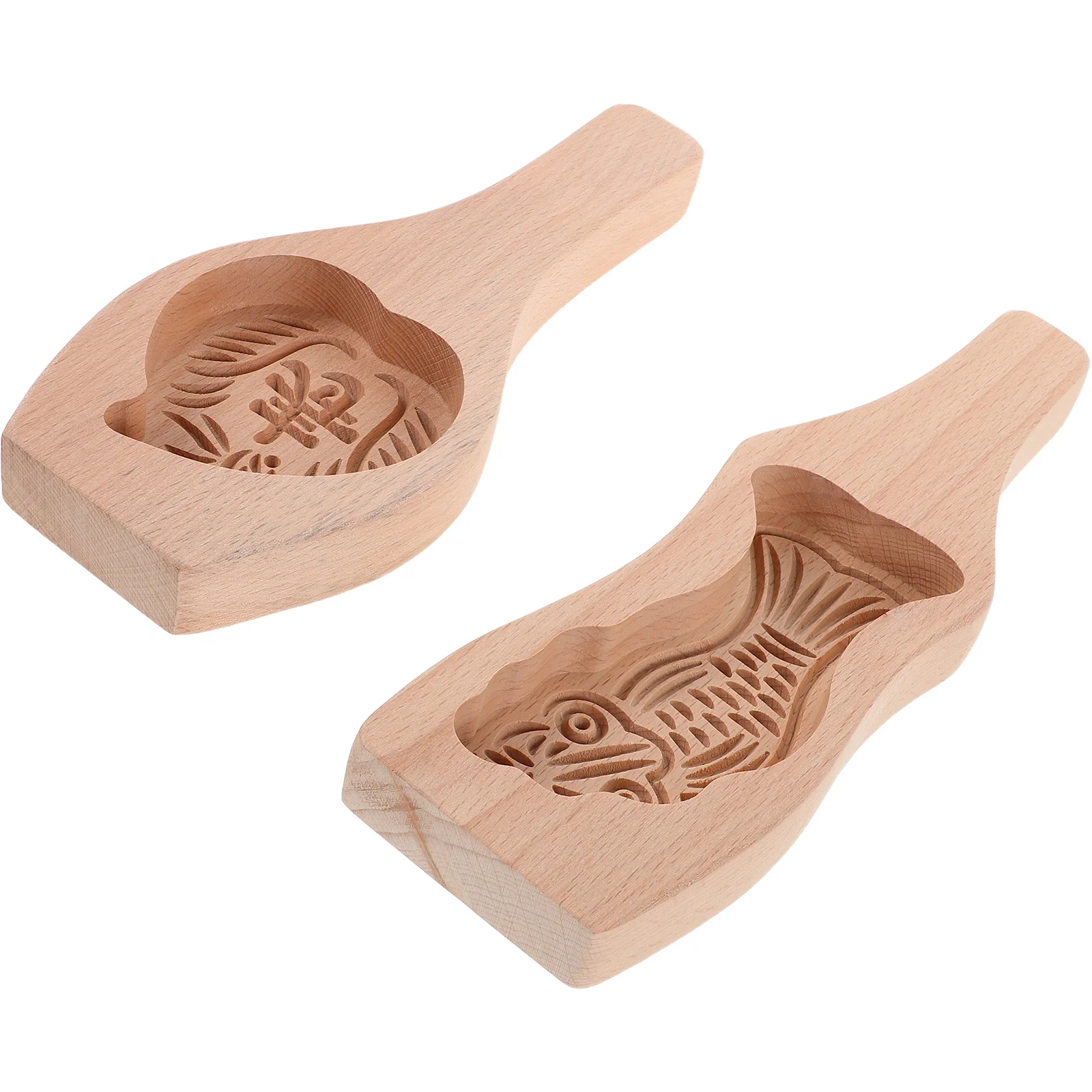 

2Pcs Wood Mooncake Mold Traditional Chinese Handle Carp Peach Pattern Mid-Autumn Festival Pastry Baking Mold Moon Cake Press