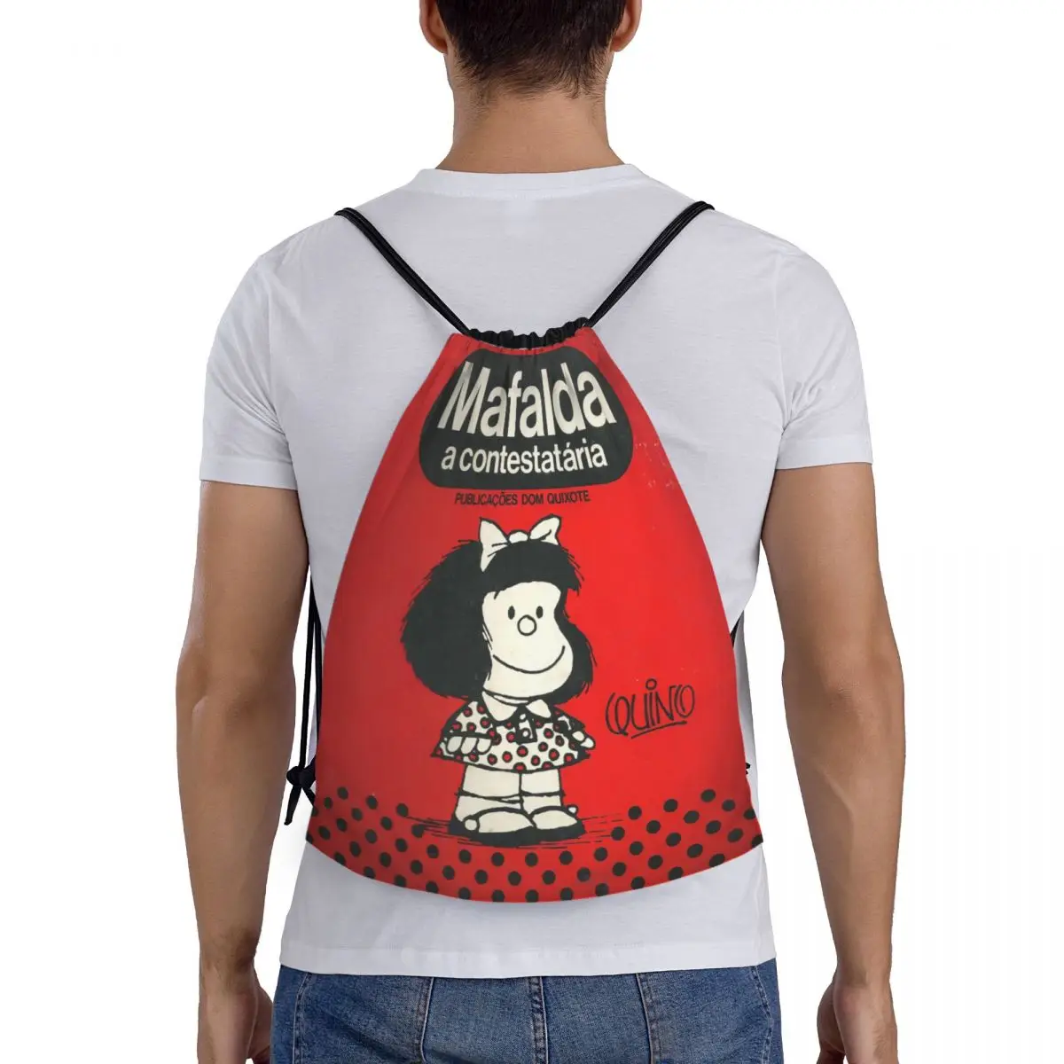 Mafalda A Contestataria Drawstring Backpack Bags Women Men Lightweight Quino Comic Manga Gym Sports Sackpack Sacks for Yoga