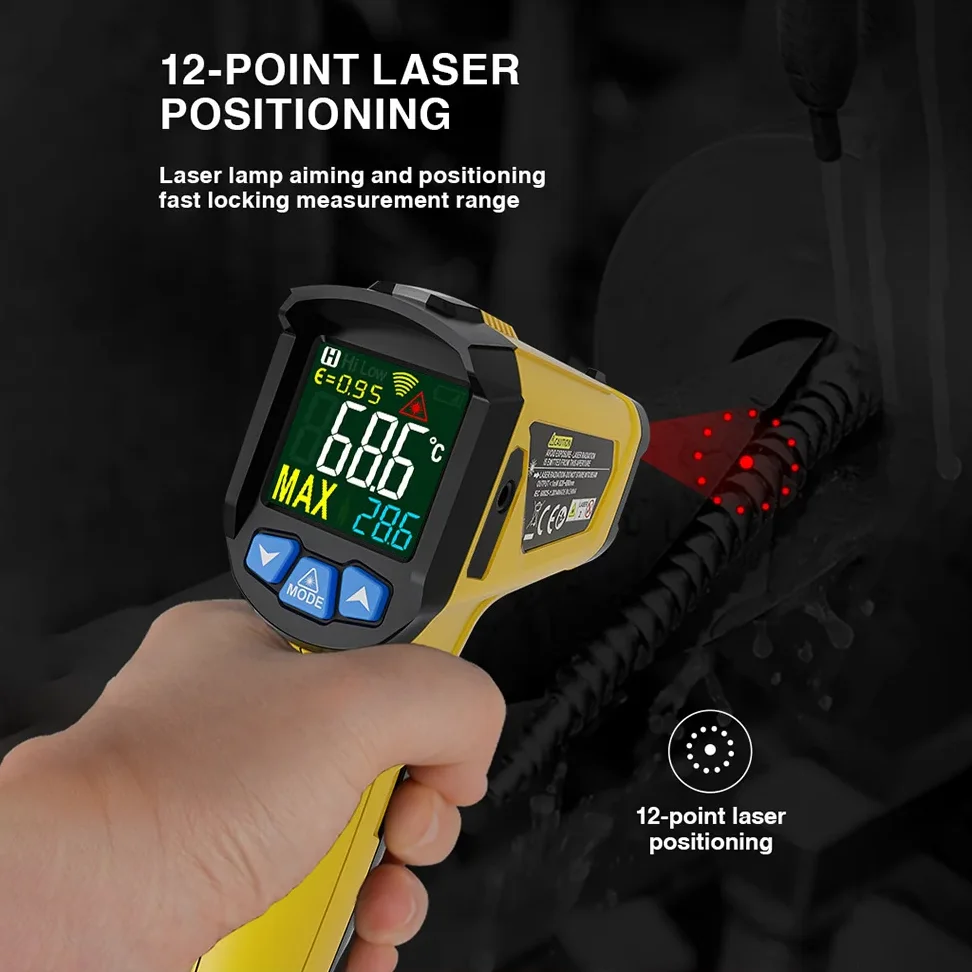 Temperature Meter Gun Outdoor Laser Pyrometer IR Thermometer Non-Contact Infrared Thermometer Handheld Digital LCD Industrial  ﻿