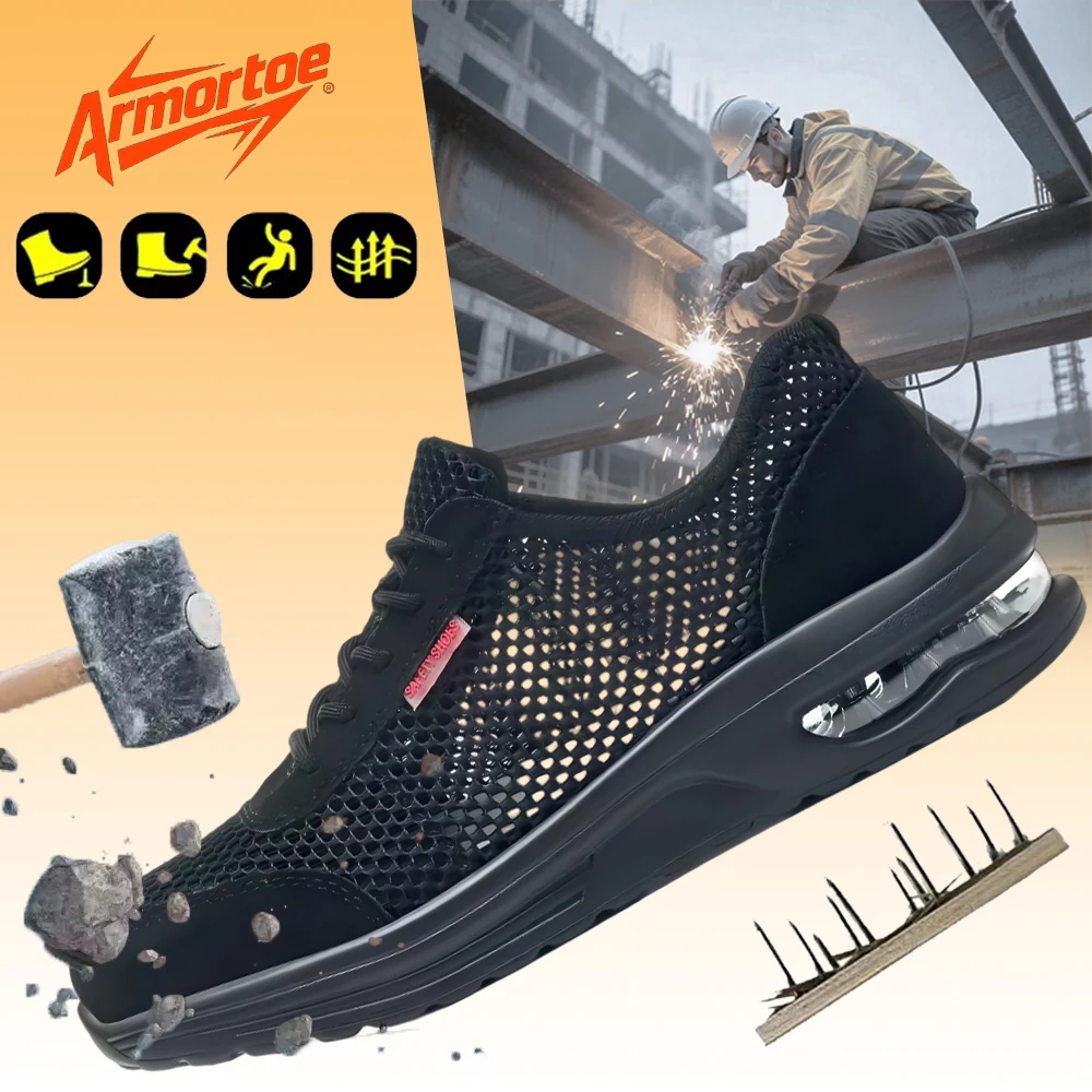

ArmorToe Steel Head Anti-smash Anti-stabbing Summer Style Safety Shoes Air Cushion Shock-absorbing Work Shoes #Armor2675