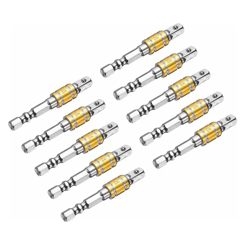 

ABBN-For Power Drills: набор из 10 адаптеров для ударных гайковертов, совместимых с дрелями, серебристо-желтого цвета