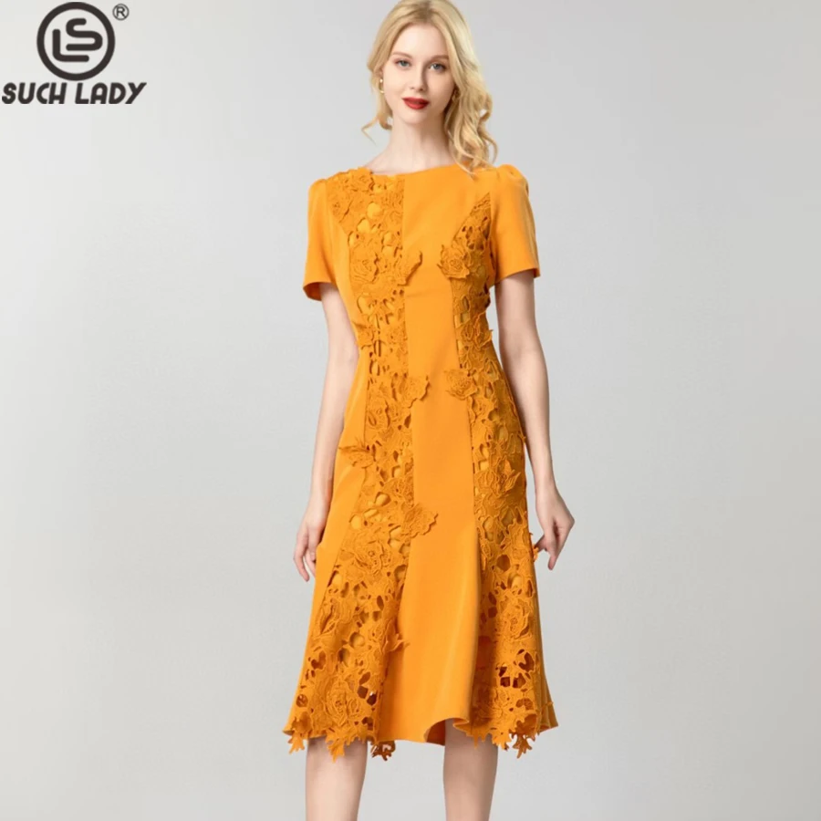 

Women's Dresses O Neck Short Sleeves Embroidery Patchwork Elegant Fashion Ruffles Vestidos